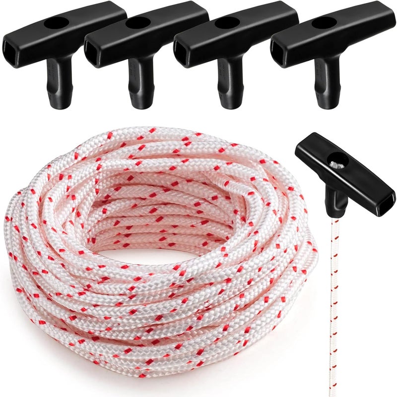 Klfte Pull Cord Rope 40ft x 9/64" (3.5mm) with 4 Pack Handle, Premium Starter Rope with High Tensile Strength, Universal Pull Cord Replacement for Lawn Mower, Generator, Chainsaw, and Small Engine - Image 1